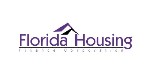 A purple and white logo of florida housing finance corporation.