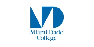 A blue and white logo of miami dade college.