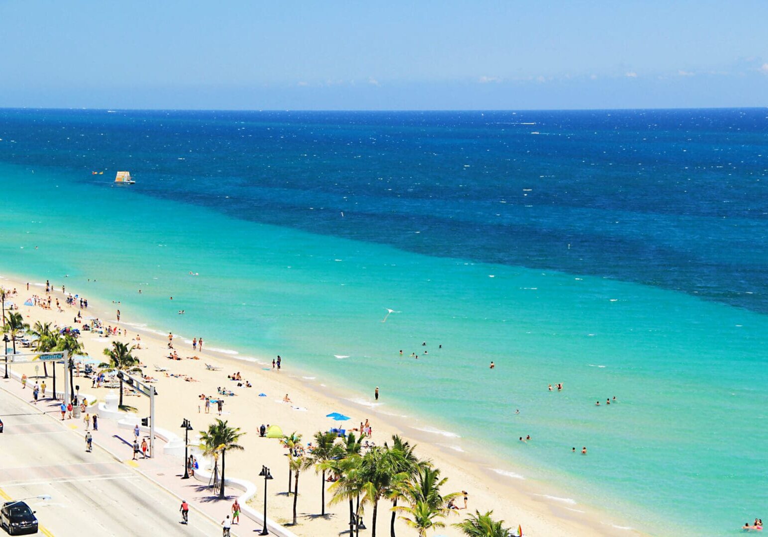 Aerial view of beach with turquoise water